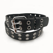 Load image into Gallery viewer, Women's Punk Style Fashion Belt Women Adjustable Black Double Eyelet Buttonhole Leather Waistbelt Personality Jeans Belt