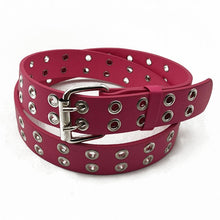 Load image into Gallery viewer, Women's Punk Style Fashion Belt Women Adjustable Black Double Eyelet Buttonhole Leather Waistbelt Personality Jeans Belt