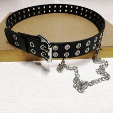 Load image into Gallery viewer, Women's Punk Style Fashion Belt Women Adjustable Black Double Eyelet Buttonhole Leather Waistbelt Personality Jeans Belt