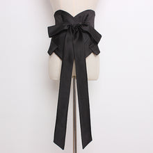 Load image into Gallery viewer, [EAM] 2020 New Spring Summer Black Bangahe Bow Irregular Temperament Personality Long Wide Belt Women Fashion All-match JR927
