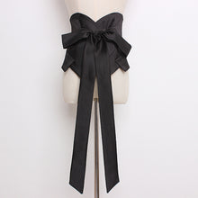 Load image into Gallery viewer, [EAM] 2020 New Spring Summer Black Bangahe Bow Irregular Temperament Personality Long Wide Belt Women Fashion All-match JR927
